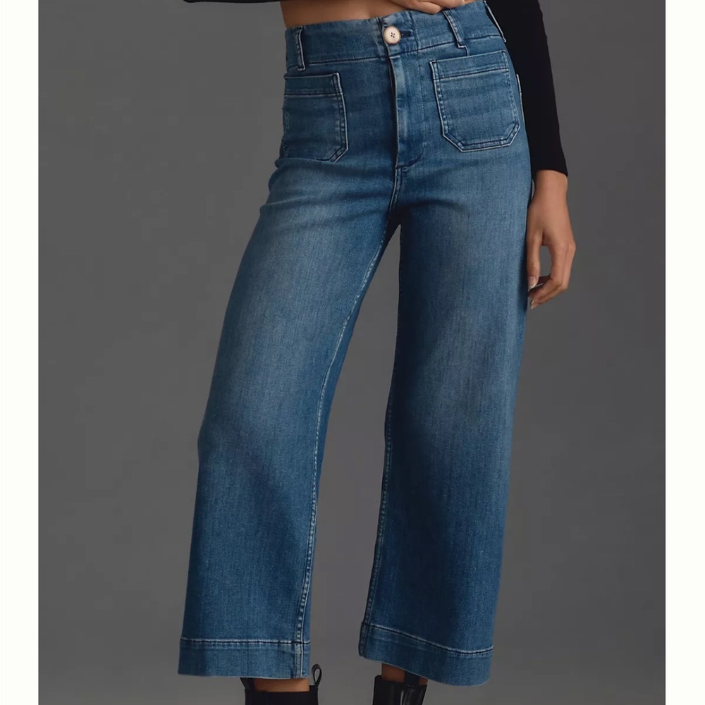 The Colette Cropped High-Rise Wide-Leg Jeans by Maeve medium blue size 26